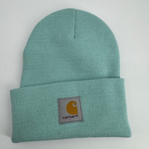 Carhartt A18 Knit Cuffed Beanie Mint Green Acrylic Hat Workwear Streetwear - Picture 2 of 5